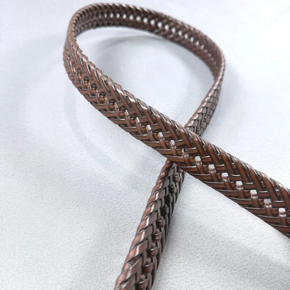 Goodfellow Mens L Brown Faux Leather Braided Woven Belt Silver Buckle 36-40‎ NEW